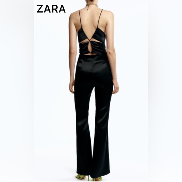 Zara Pants - Zara Black Satin Back-Cut Jumpsuit new